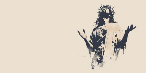 Fototapeta premium Jesus Christ with crown of thorns on his head, in worship. Digital illustration.