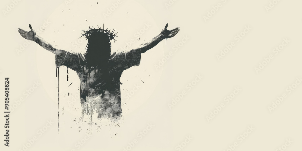 Sticker jesus christ silhouette with crown of thorns on his head. vector illustration.