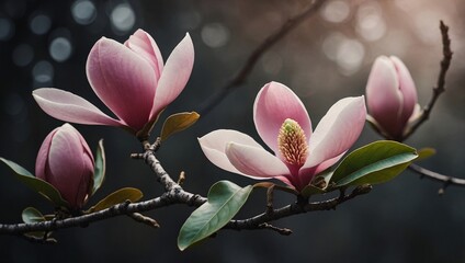 Single branch with pink magnolia blossom