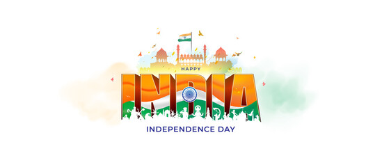 Naklejka premium Background of India Independence day. Red Fort tricolor flag and indian culture presentation background.