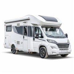Medium shot of Travel motorhome family car camping truck, isolated on a white background 