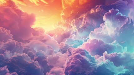 Fototapeta premium 3d render, abstract fantasy background of colorful sky with neon clouds isolated on a white background Realistic daytime