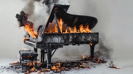 Musical Inferno of Burning Piano Engulfed in Flames.