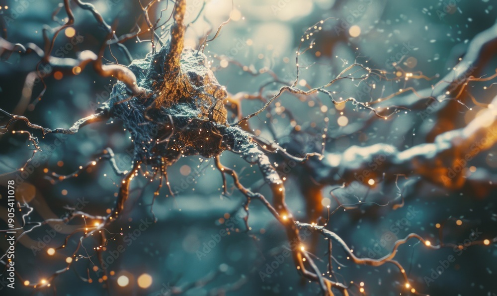Poster detailed look at the structure of a neuron, highlighting the dendrites and synapses