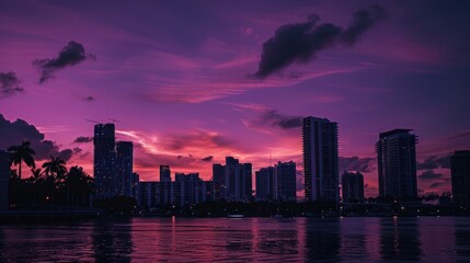 Fototapeta premium City skyline at dusk with vibrant reflections