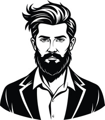 silhouette of hipster man head white background