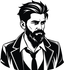 silhouette of hipster man head white background