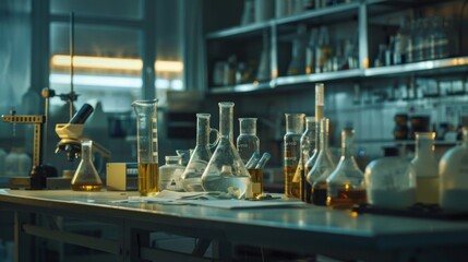 Naklejka premium Chemistry Lab with Glassware and Equipment.
