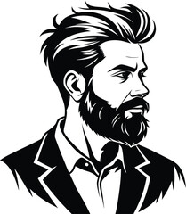 silhouette of hipster man head white background