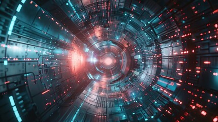 Fototapeta premium Futuristic Sci-Fi Tunnel with Glowing Lights