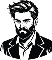 silhouette of hipster man head white background