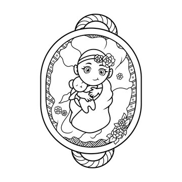 recommend clip art: Cute baby girl poses line art