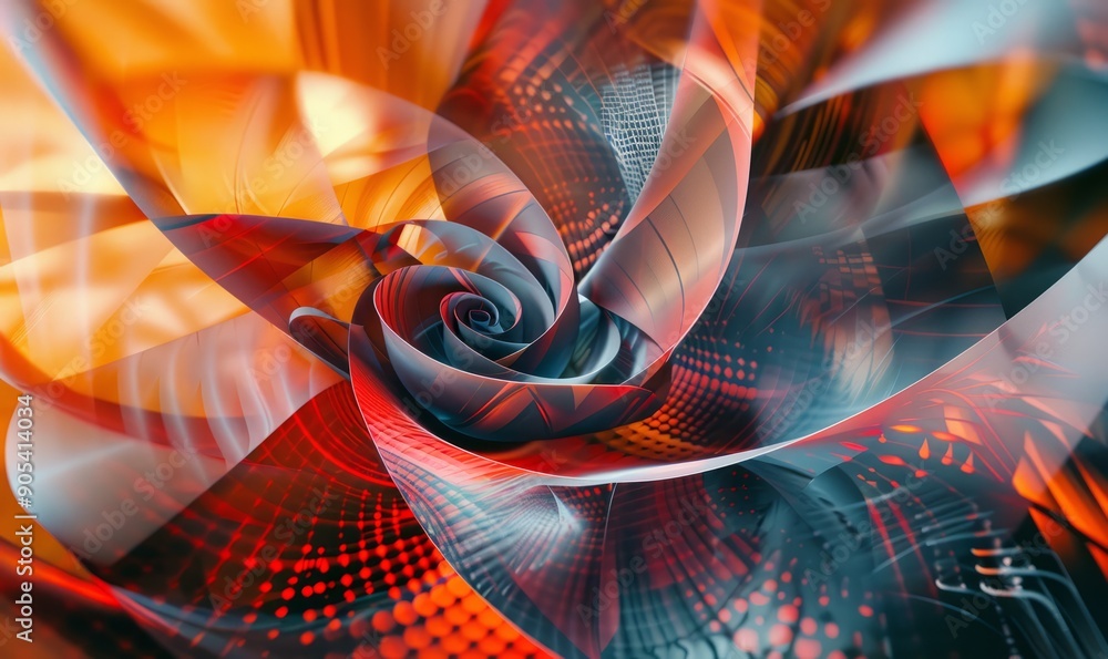 Poster Geometric patterns in a digital print, complex textures and dynamic composition
