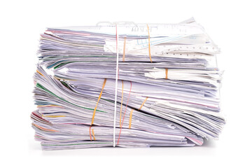 Stack of Documents isolated on white background. Documents pile.
