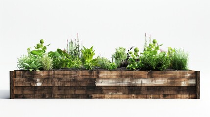 Raised Bed with growing vegetables and herbs, a side view in a PNG, in a Gardening-themed, isolated, and transparent photorealistic illustration. Generative ai