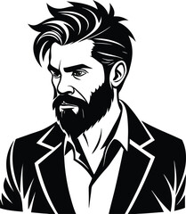 silhouette of hipster man head white background