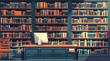 Bookshelf with Computer and Chair.