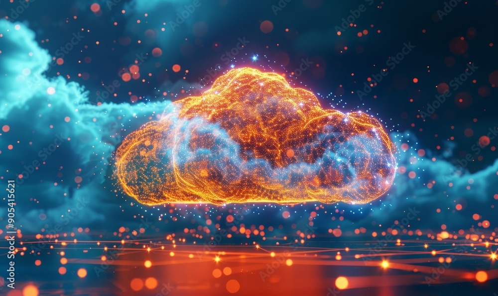 Poster data transfer cloud computing technology concept. there is a large prominent cloud icon in the cente