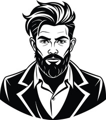 silhouette of hipster man head white background