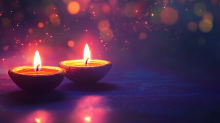 Diwali, Oil lamps on purple background