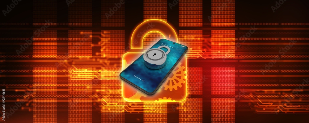 Poster 3d rendering transmitter mobile wifi with lock