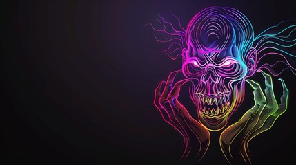 Fototapeta premium Neon colored, abstract skull, glowing in the dark. Perfect for Halloween and gothic themes with a modern twist.