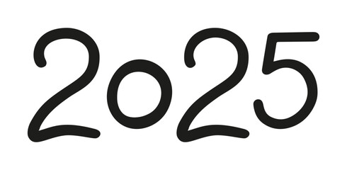 Vector 2025 year black handwriting horizontal font. Illustration with lettering for calendar .Isolated typography thin text for logo design, flyer, banner, poster, planner