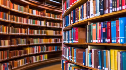 Bookshelves Filled with Books in a Library.