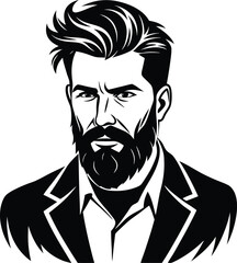 silhouette of hipster man head white background