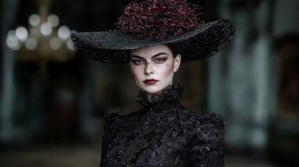 Striking Female Portrait of Dia de los Muertos La Catrina with Elegant Red Roses and Intricate Face Paint Celebrating Mexican Tradition and Culture Brainstorming Digital Art