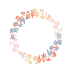 Flower circle frame. Hand drawn round line border, leaves and flowers, wedding invitation and cards, logo design and posters template. Elegant minimal style floral vector isolated 