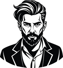 silhouette of hipster man head white background