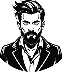 silhouette of hipster man head white background