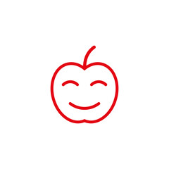 Cartoon apple with a face. Vector icon. Cute tasty apple smiles.