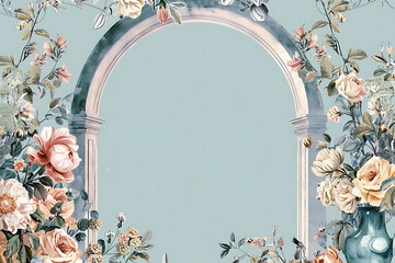 Classical Baroque decorative arch with vintage flower vase illustration for wedding decoration