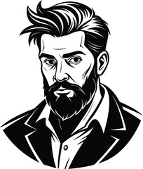 silhouette of hipster man head white background