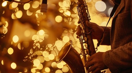 Fototapeta premium Saxophone Player in Golden Lights