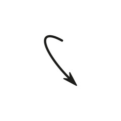 Semicircular thin arrow. Rounded curved shape. The semi circle arrow is moving and flies along a circular trajectory and path. Vector symbol. Isolated Illustration on white background.