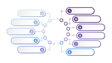 Blue tone circle infographic with 11 steps, process or options.