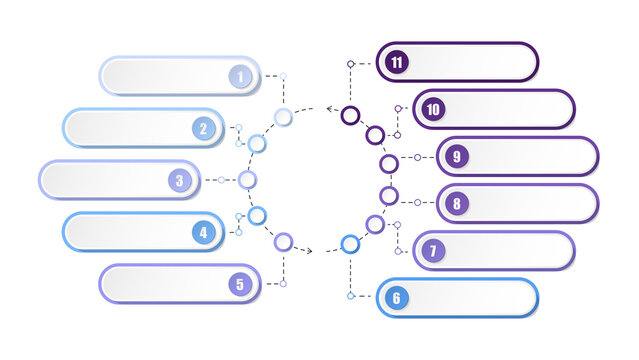 Blue tone circle infographic with 11 steps, process or options.