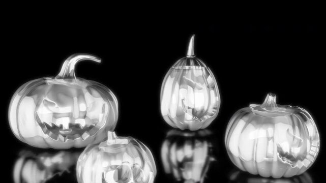 Rendering 3D animation, VISUAL EFFECTS Halloween pumpkins set Model on a black background