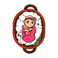 Cute baby girl poses on white background