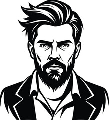 silhouette of hipster man head white background