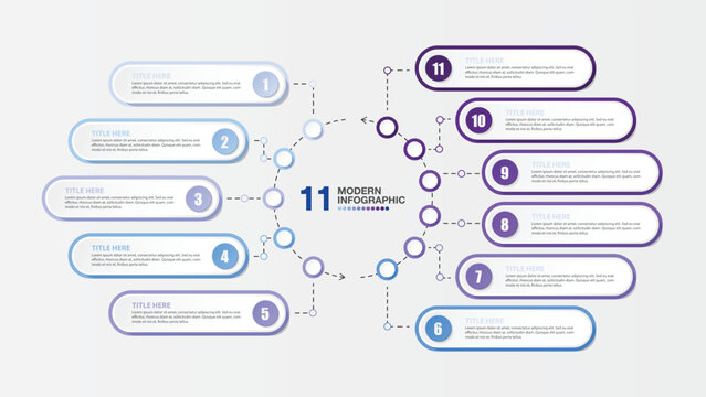 Blue tone circle infographic with 11 steps, process or options.