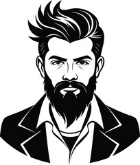 silhouette of hipster man head white background