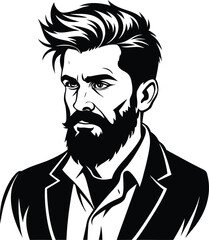 silhouette of hipster man head white background