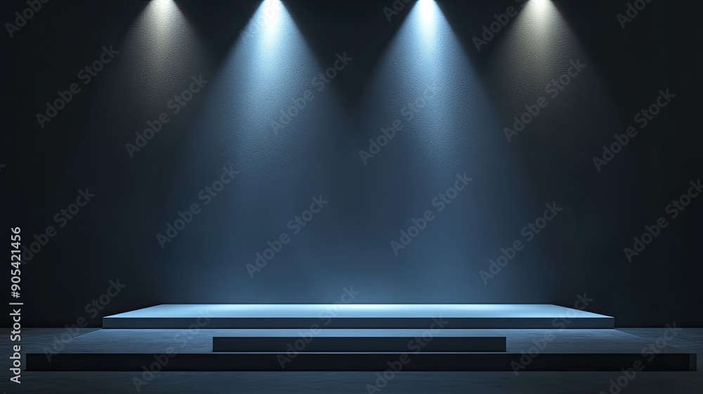 Poster abstract image of spotlight-illuminated empty display stands, capturing the striking contrast and em