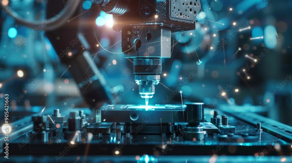 Poster industrial automation: precision machine working with sparks