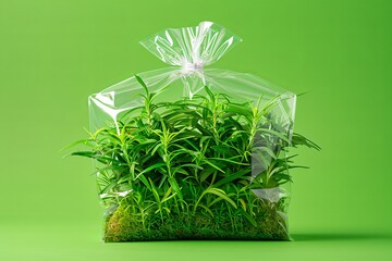 Lush indoor garden setup within a clear plastic enclosure, focusing on urban green spaces