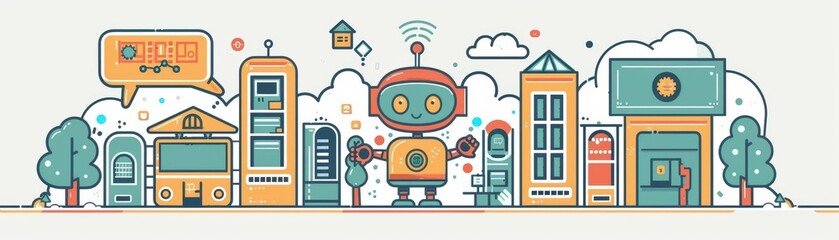 Obraz premium A cute cartoon of a robot managing a smart community center